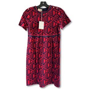 Gucci Navy and Red Rhombus Print Logo Jersey Knit Dress Girls SIZE 12 NWT